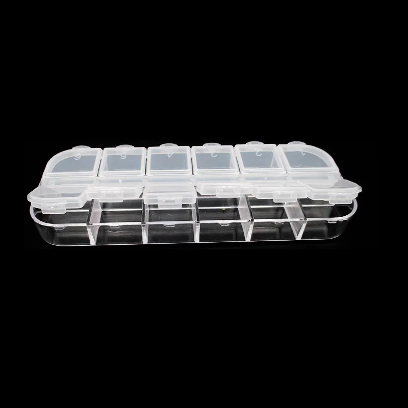 Clear Empty 12 Slots Clear Divided Storage Box Jewerly Nail Art Tips Rhinestone Small Beads Case Organizer Storage Box Container
