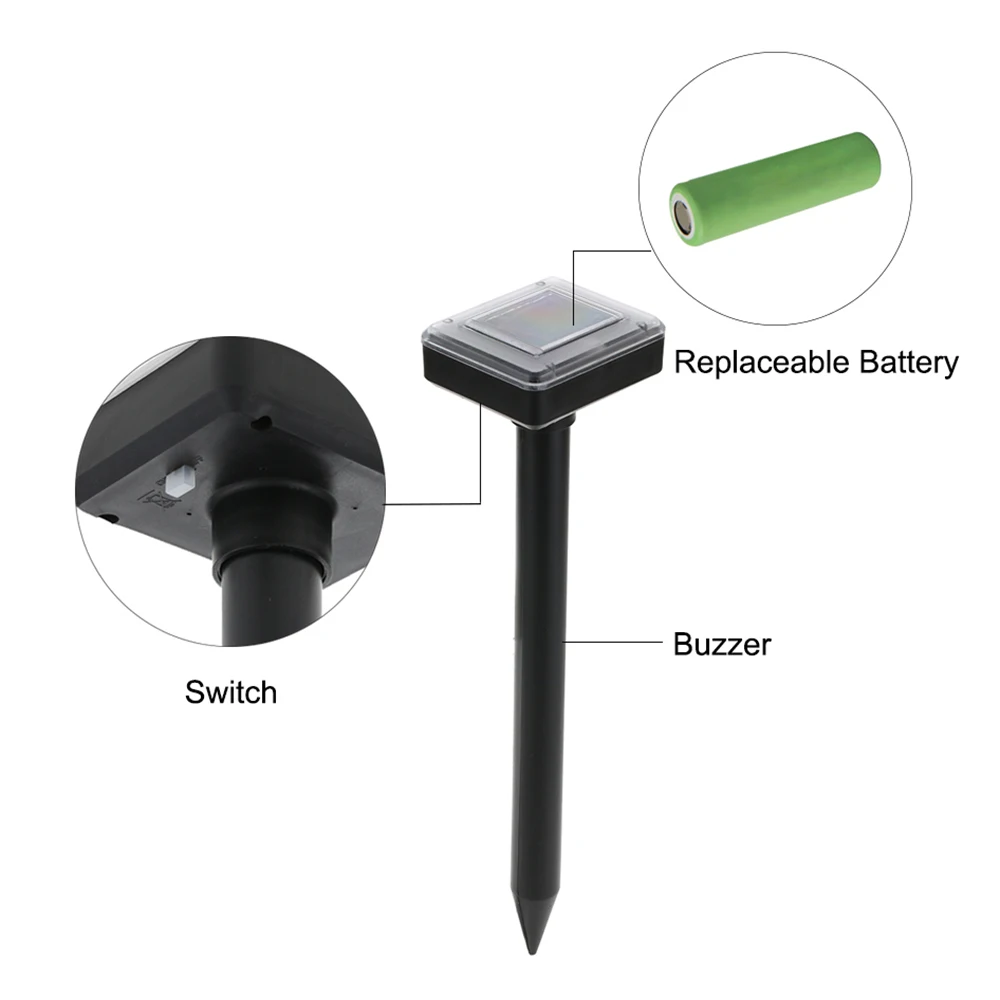 Solar Powered Sound Wave Sonic Repeller Outdoor Garden Yard Farm Mouse Gopher Rat Vole Mole Scarer Snake Rodent Pest Reject 2Pcs