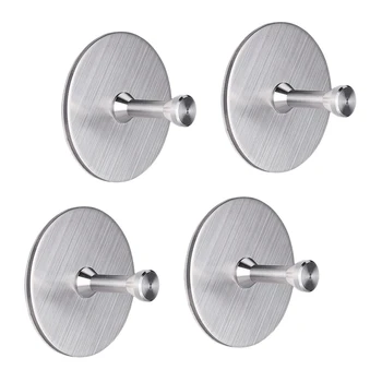 

4 Packs Adhesive Hooks Wall Hooks Hangers Heavy Duty Stainless Steel Waterproof Robe Towel Stick On Hooks