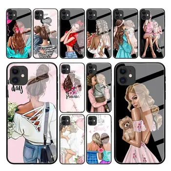

Baby Mouse Mama Mouse Super Mom Girl Case for iPhone 11 Pro Max X XS XR 8 7 6 6S Plus Tempered Glass Black Edge Coque Phone Cove