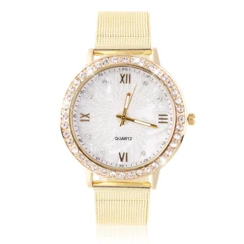 

Women's Crystal Round Quartz Stainless Steel Mesh Band Wrist Watch Gift With Gold Color Relogio Masculino 2019