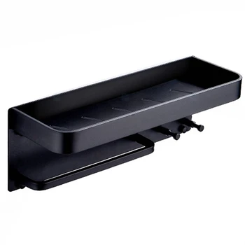 

Promotion Bathroom Shelf Corner Organizer Wall Mounted Rack with Hooks Space Aluminum Kitchen Shelves Shower Shampoo Storage Rac