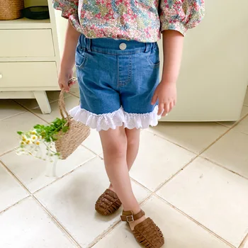 

MILANCEL kids shorts denim girls shorts lace shorts for girls 1-5 y Korean girls clothing