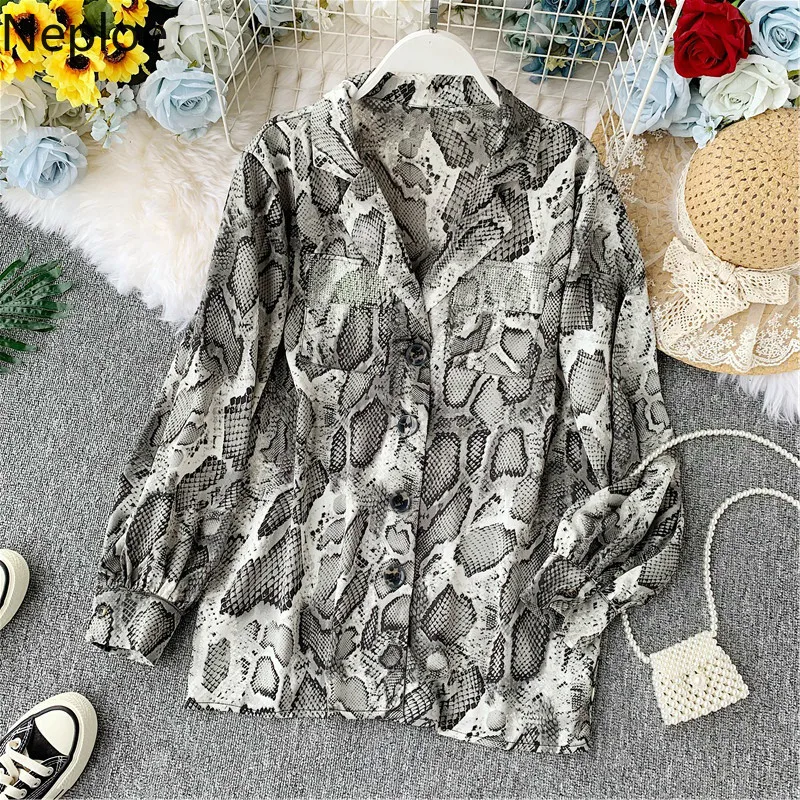 

Neploe 2019 Autumn New Khaki Leopard Blouse Women Vintage Port Wind Long Sleeve Shirt Loose Print Blusas Mujer De Moda 46002