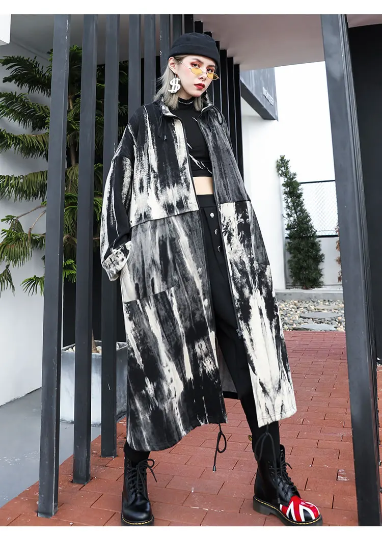 XITAO, Тренч с принтом размера плюс, женская мода, новинка, осень, карман, шнурок, элегантный, маленький, свежий стиль, пальто GCC2366