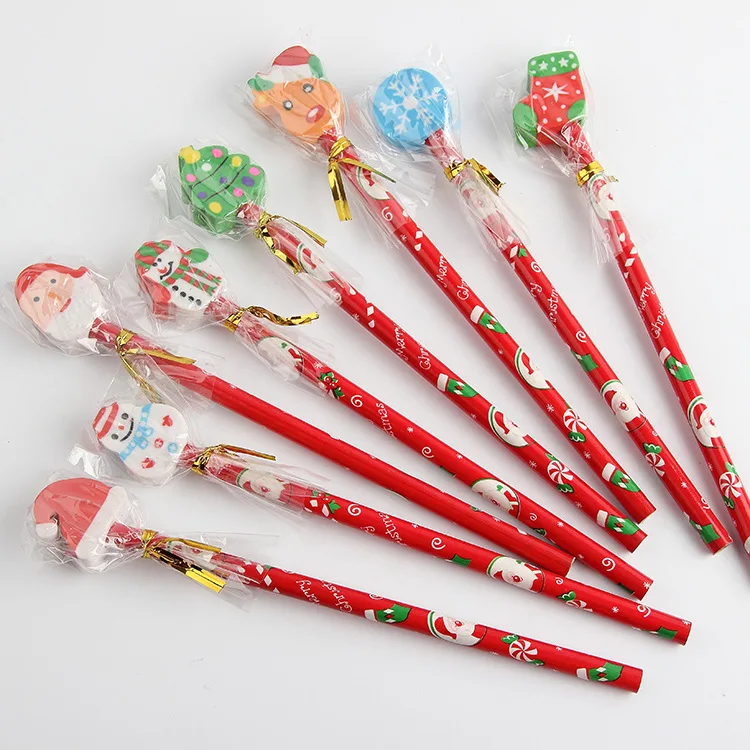 Новое поступление, 5 шт./партия, кавайные рождественские HB деревянные карандаши с ластиком, подарок для детей, акция, подарки, ручка, школьные канцелярские принадлежности - Цвет: 5pcs in random