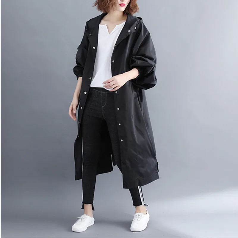 Plus Size Jacket Long Trench Coat Cardigan Women Clothes Loose Solid Hooded Oversize Overcoat Spring Autumn Outerwear Female