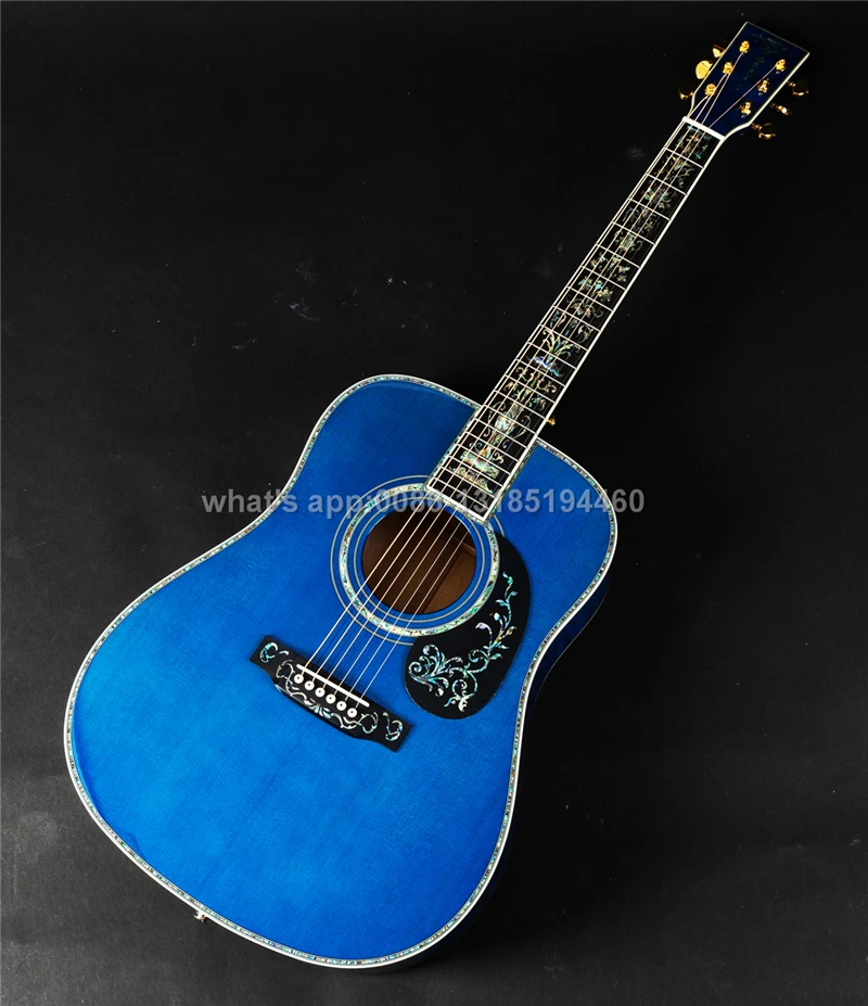 

stansen 41 inch quilted maple Deluxe blue color acoustic guitars, guitar acoustic