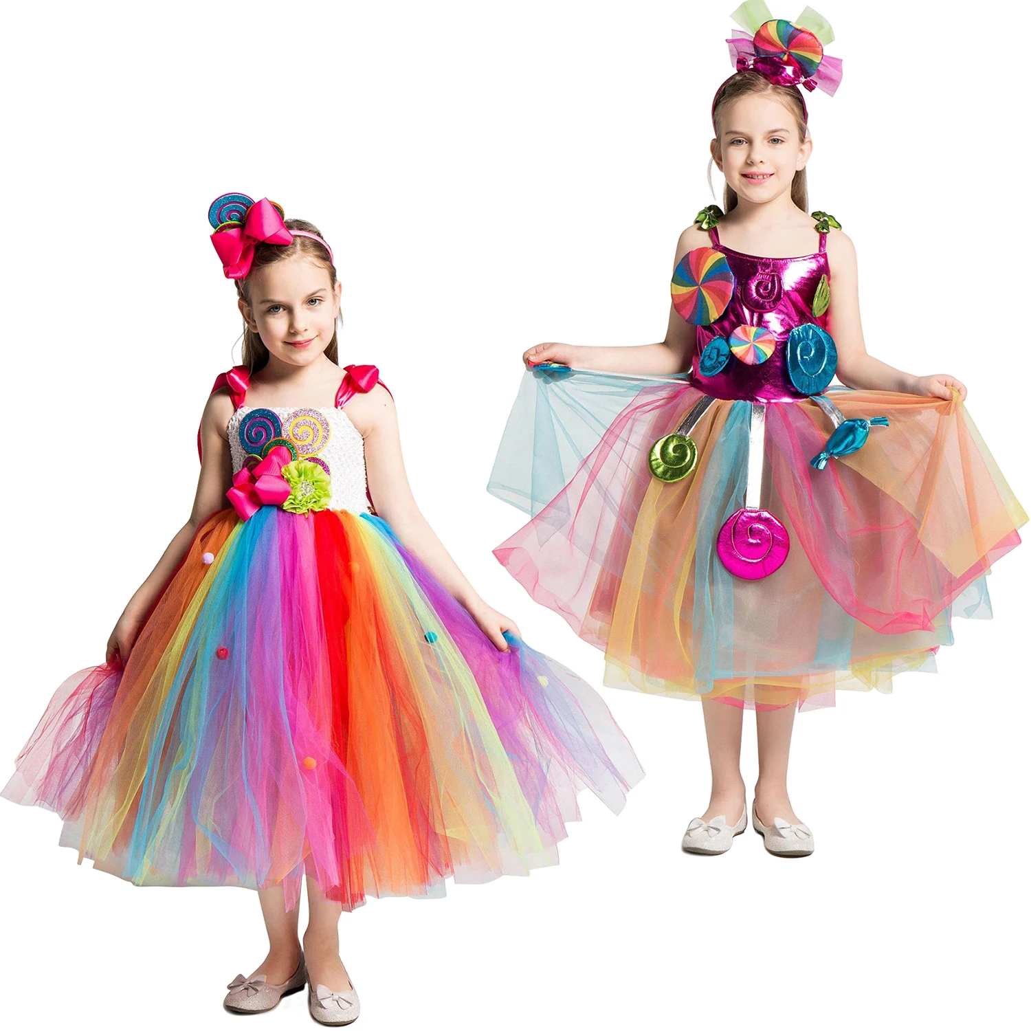 Платье ярких цветов для девочек; милые костюмы в форме леденца радуги; подарки на день рождения; вечерние платья для детей; летние платья