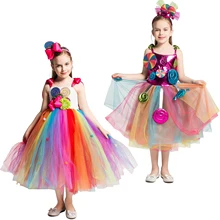 Платье ярких цветов для девочек; милые костюмы в форме леденца радуги; подарки на день рождения; вечерние платья для детей; летние платья