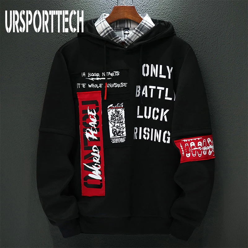  URSPORTTECH Brand New Men Hoodies Sweatshirts Men Letter Print Long Sleeve Hoodie Hip Hop Streetwea