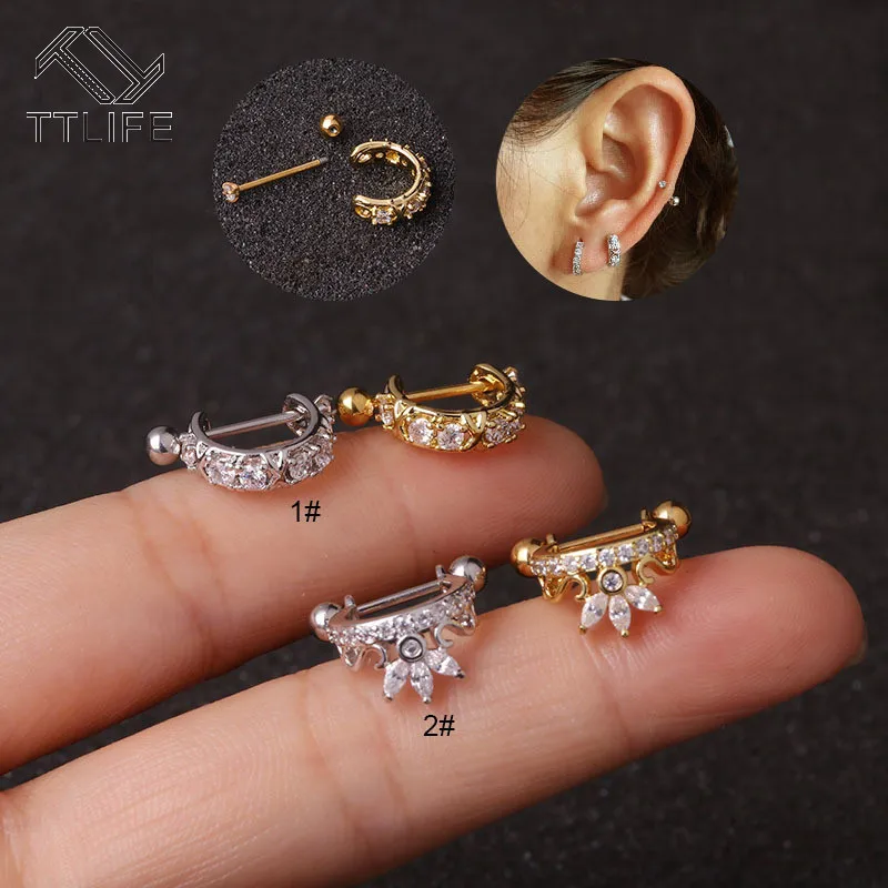 

TTLIFE Piercing Stud Earrings Stainless Screw Earrings Barbell with Hoop Cartilage Helix Lobe Piercing Jewelry for Women Gifts