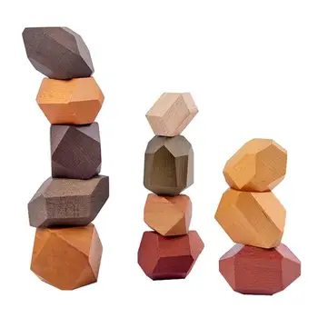 

1 Set/12Pcs Stacking Toy Wooden Stone Educational Toy Colorful Toy Bricks