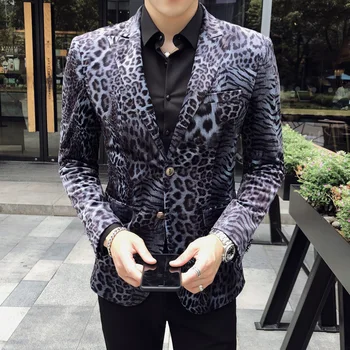 

2020 Spring Autumn Leopard Print Blazer Masculino Men Blazer Hombre Plus Size 5xl Party Club Stage For Dj Singer Chaqueta Hombre