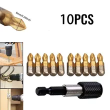 

10pcs 25mm 1/4\" Shank PH2 Antiskid Titanium Plating Coated Screwdriver Drill Bits With Extension Bar Power Tool Parts