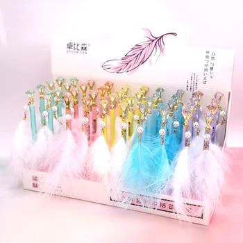

40 pcs/lot Creative Diamond Feather Pendant Mechanical Pencil Cute Student Automatic Pen For Kid School Office Supply