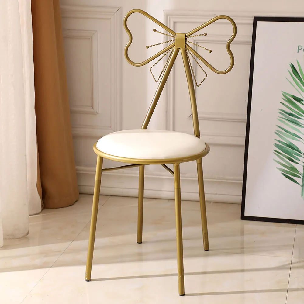 

FCH Butterfly Backrest Wrought Iron Leather Makeup Stool Dressing Stool White be Used as a dining chair makeup chair and lounge