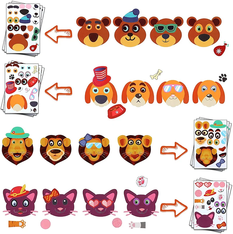 Animals Funny Face Assemble Sticker Art Crafts