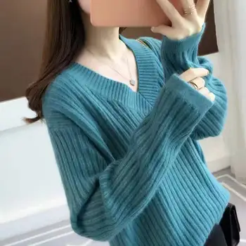 

6 Color Knit Sweater V-necked Long Sleeve One Size Soft Autumn Spring Outwear Japan Style Simple Elegant Female Tops A6
