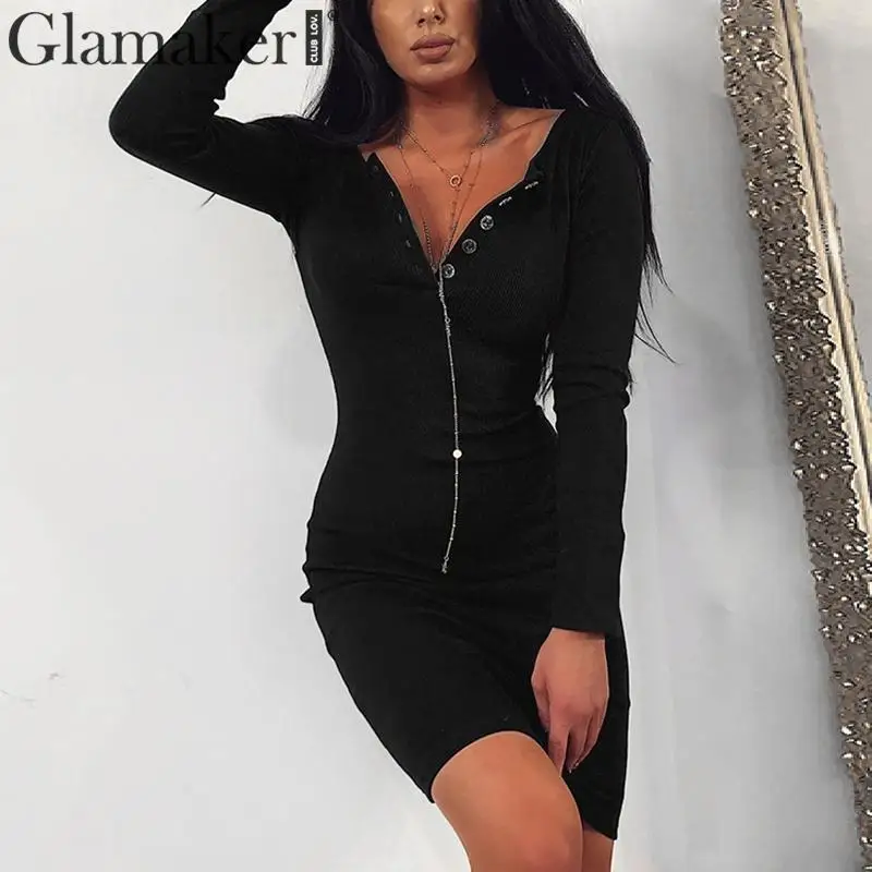 Glamaker, трикотажное одноцветное облегающее платье с квадратным вырезом, женское элегантное мини-платье с длинным рукавом, женское осенне-зимнее Клубное сексуальное платье
