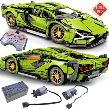 Alta-tecnologia de corrida blocos de construção moc simulação verde super esportes rc modelo de carro tijolos eletrônico crianças brinquedos para meninos adulto