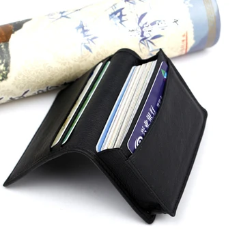 

ID Business Cards Holder Wallet Case Expandable Black Leather Card Holders 2019 Men Black Leather Credit Card