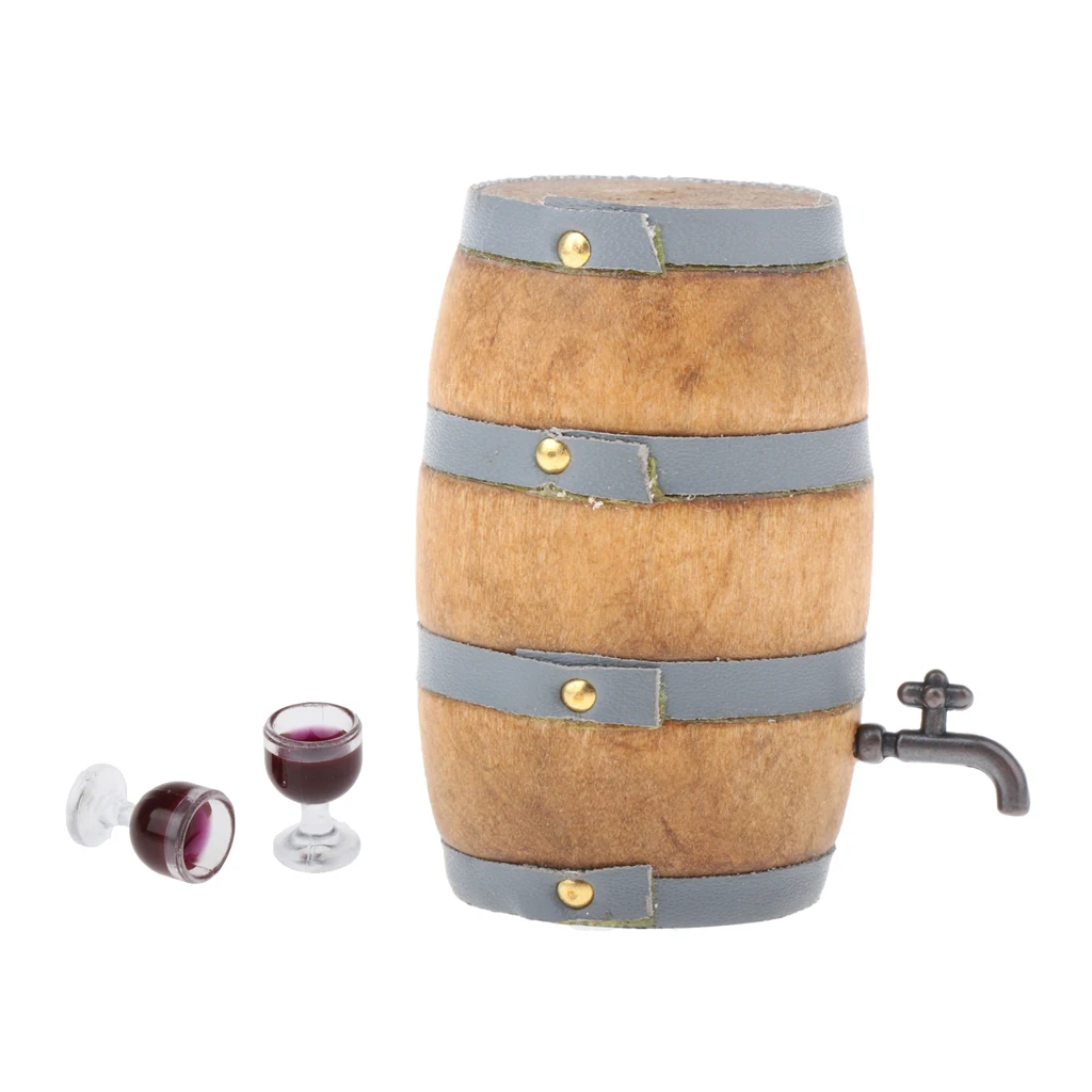 1/12 Scale Wine Beer Barrel Glasses Cups Set Kitchen Drinks for Dollhouse Life Scenes Decor, Kids Pretend Play Toy