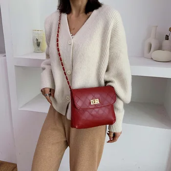 

Women's bag 2020 new Korean version of the embroidery thread diamond grid lock chain bag fashion women's shoulder messenger bag