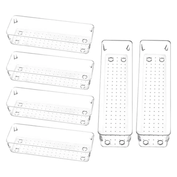 

6-Pcs Drawer Organizers, 2-Size Clear Desk Drawer Organizer Trays Storage Tray with Non-Slip Silicone Pads