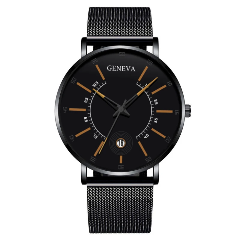 Black Orange Relogio Masculino Модные мужские деловые минималистичные часы Роскошные ультра тонкие сетчатые часы из нержавеющей стали аналоговые кварцевые часы - Цвет: Black Orange