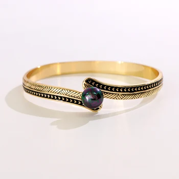 

Say Hello Inner Diameter 6-7-8-9CM Polynesian Hawaiian Style Black Dripping Oil Grey Pearls Men Woman Bracelet Bangle GJZ3468