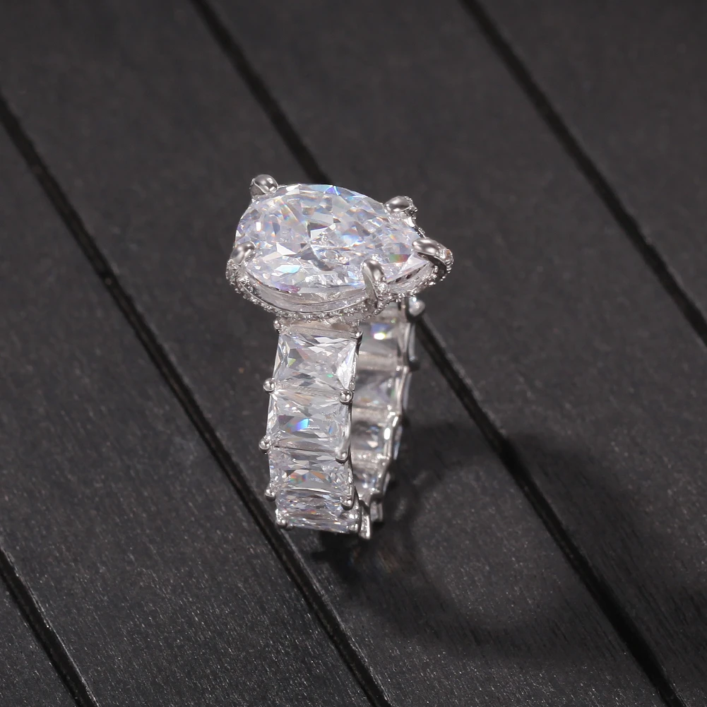 THE BLING KING Water Drip Top Large Iced Out Baguettecz Ring 7mm Square CZ 1 Row Fashion Gift  Hiphop Jewelry