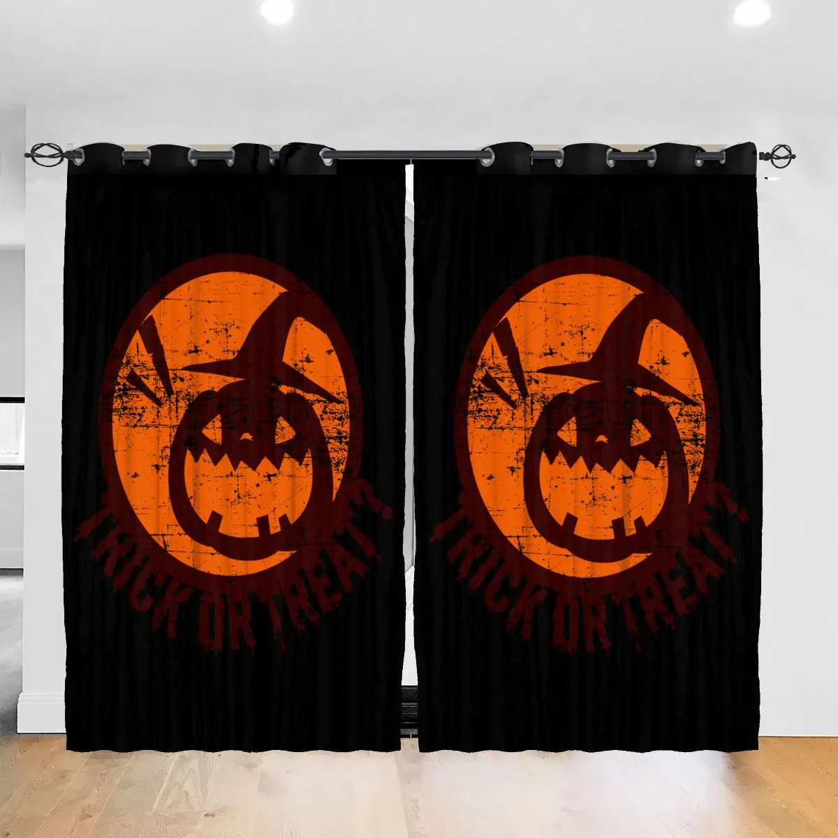 

Living Room Sun Block Curtain Halloween Trick Or Treat Pumpkin Light Shading Bedroom Blackout Window Curtains 52x72In