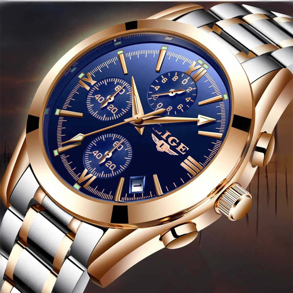  Watch men Brand Luxury Fashion Quartz Sport Watches Men Full Steel Military Clock Waterproof Gold m