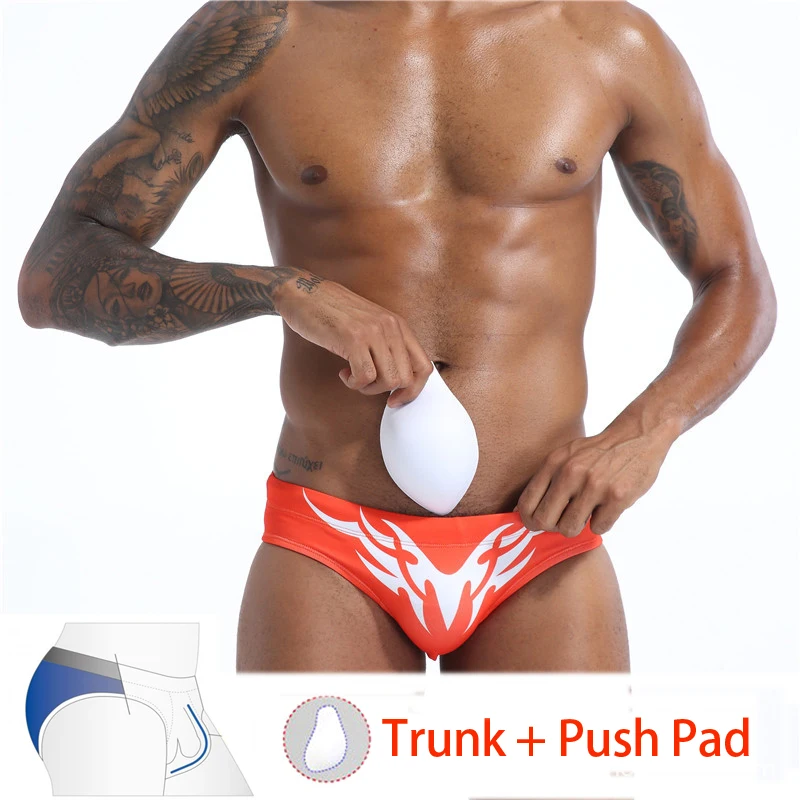 Men Swimwear Orange Tanga короткие плавки, Мужская одежда для пляжа, сексуальные мужские шорты для плавания, мужские плавки с мешочком для пениса, пуш-ап подкладка - Цвет: Men Swimwear Orange