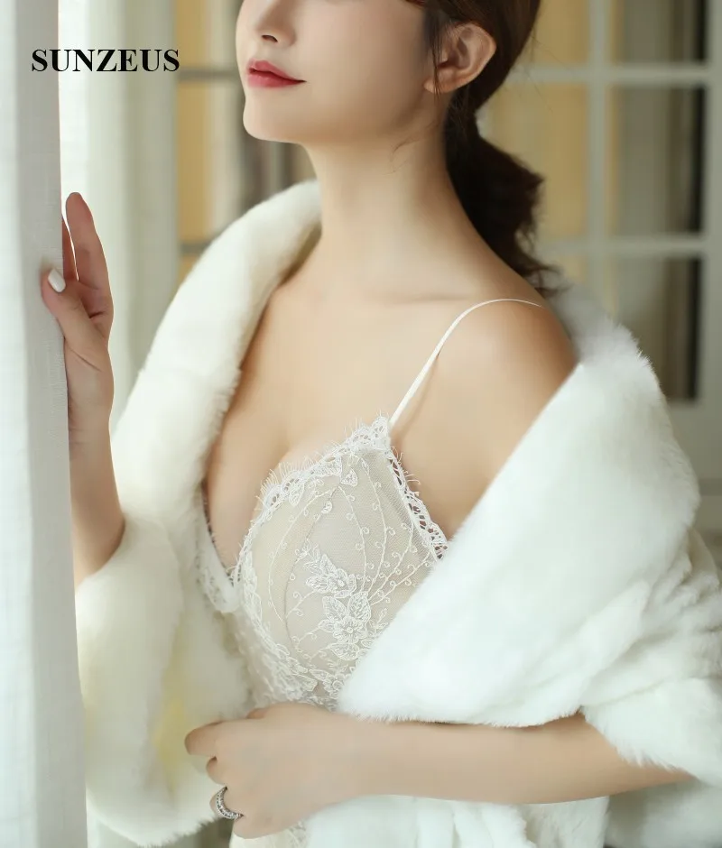 Winter Bride Wrap Ivory Faux Fur Shawl Women Stole Wedding Warm Shrug Free Shipping AX014