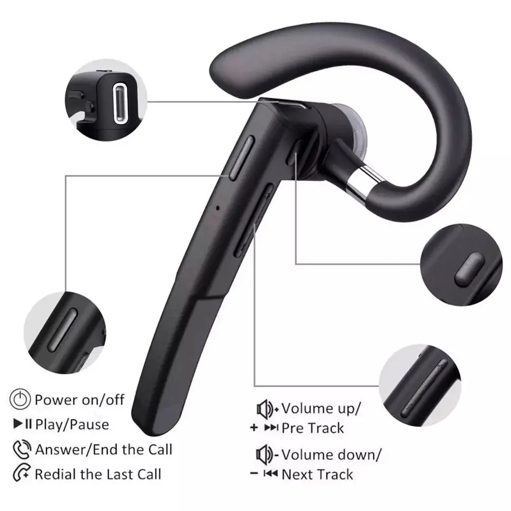 SOONHUA Wireless Earphone BT Hands Free Headphone Over Ear Detachable Earphones With Charging Cable