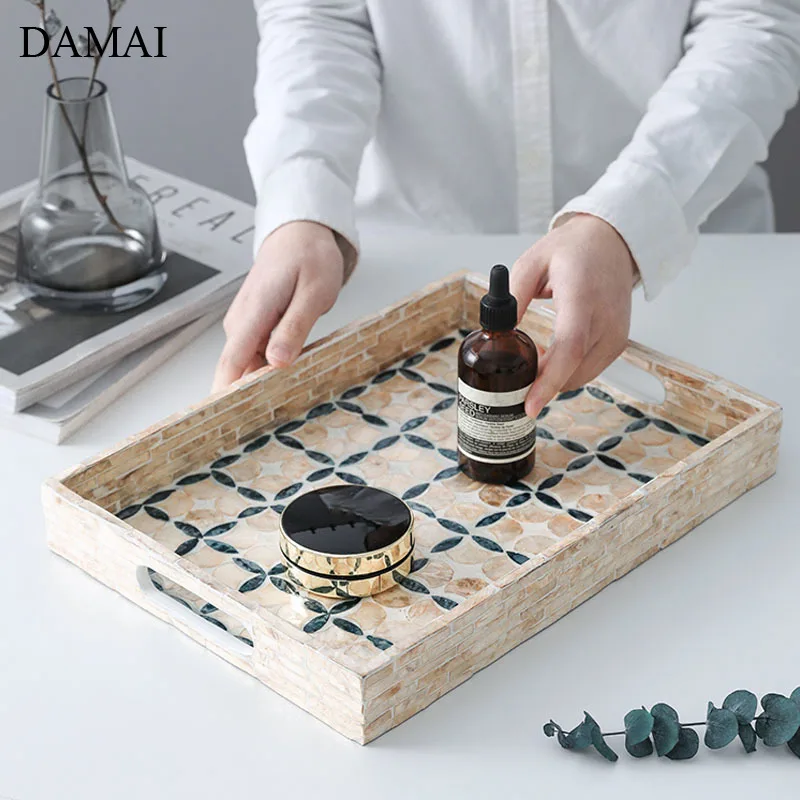 Color Shell Wood Trays Decorative Rectangle Jewelry Cosmetic Storage