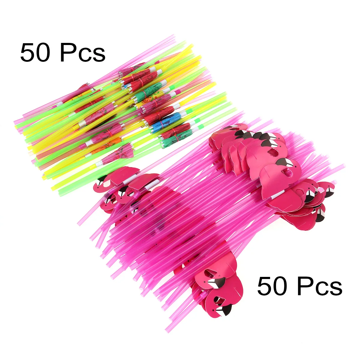 

100pcs Tropical Drinking Straws Luau Wedding Hawaiian Umbrella Flamingo Flower (Mixed Color)