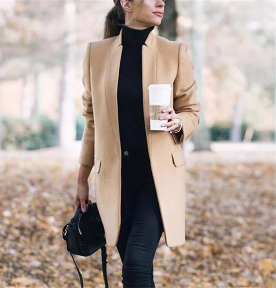 Khaki Winter Coats and Jackets Women Plus Size Long Wool Coat Warm Korean Elegant Vintage Coat Female Cloak Cape Khaki Jacket - Цвет: Khaki