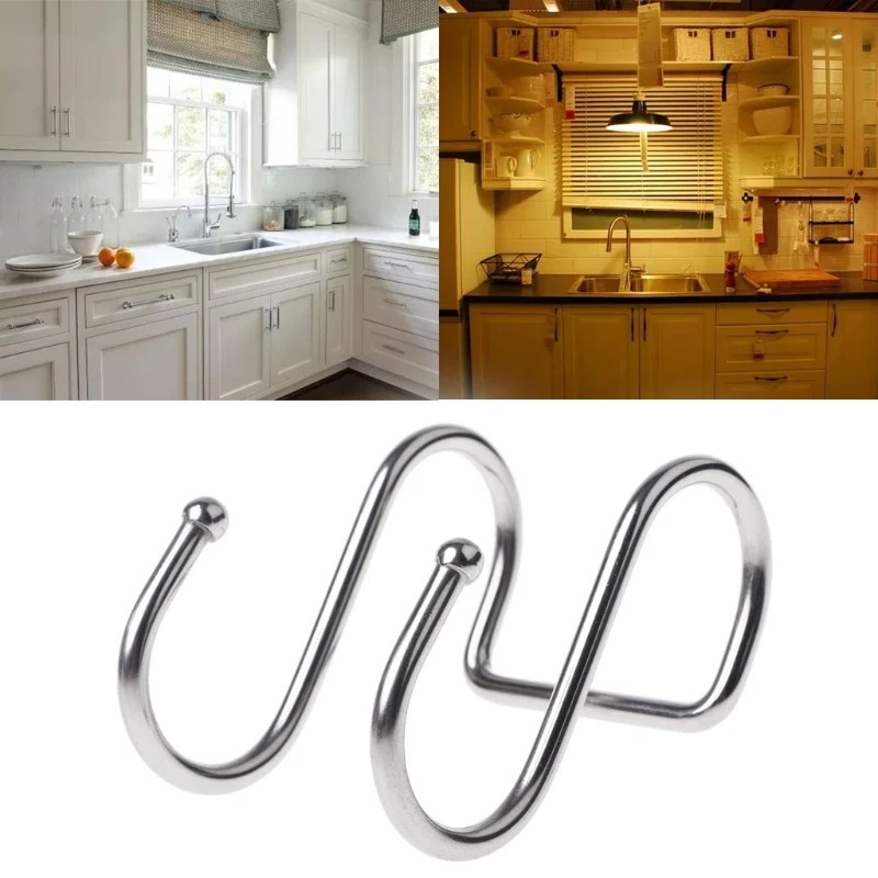 Stainless Steel Round S Shaped Dual Hanger Hook Kitchen Cabinet Clothes Storage