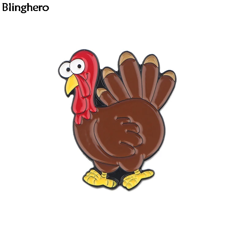 

Blinghero Turkey Pins Cartoon Enamel Lapel Pins Brooches Metal Badges Backpack Hat Pins Cloth Brooches For Cool Person BH0245