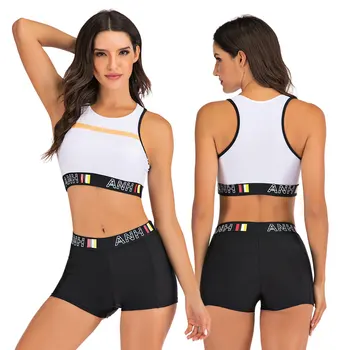 

Two Piece Bathing Suits Womens Retro Sports Padded Racer Back Tankini Swimsuit Swim Top and Shorts