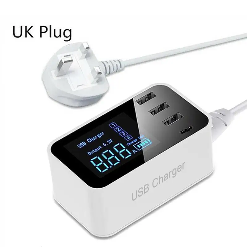 4 порта USB Зарядка Тип C туристическая станция Настольный настенный адаптер смарт с samsung USB дисплей зарядное устройство ЖК для iPhone R3X3