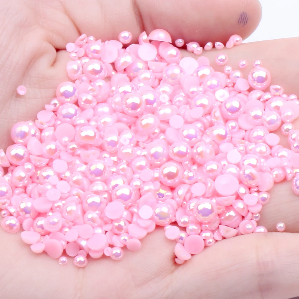 

1.5-12mm Light Pink AB Half Round Craft Resin Pearls Flatback Scrapbook Glue On Beads Appliques For Fabric Garments Accessories