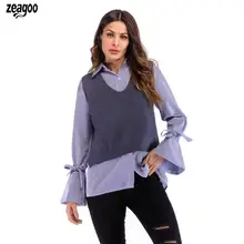 Женский модный Повседневный однотонный вязаный свитер с v-образным вырезом без рукавов на весну/зиму/осень