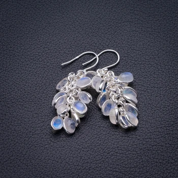 

Natural Rainbow Moonstone Handmade 925 Sterling Silver Earrings 1.5" D3413