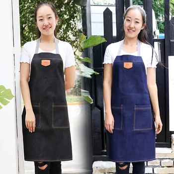 

Korean fashion kitchen denim apron coffee shop restaurant nail art drawing men and women overalls children custom logo