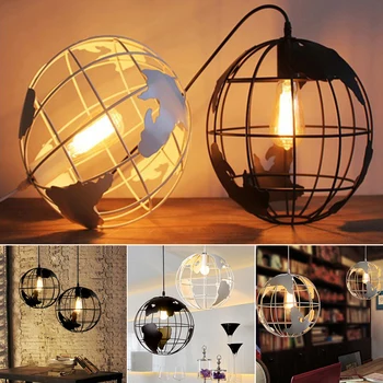 

Round Earth Chandelier Hanging Ceiling Lamp Wrought Iron Pendant Light Minimalist Scandinavian Loft Pyramid Indoor Lampshade E27