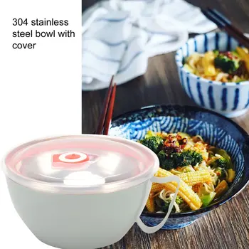 

900ml Noodle Bowl With Lid Handle 304 Stainless Steel Plastic Leak-Proof Food Container Rice Soup Bowls